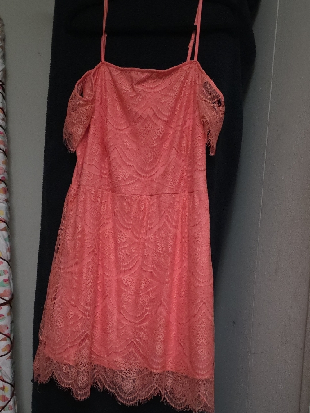 Pinky Coral Lace Cold-Shoulder Dress